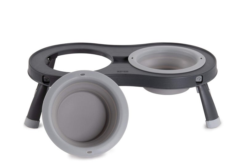 Dexas Pets Double Elevated Pet Feeder, Light Gray, Small/1 Cup Capacity Bowls (PW100432429) - Image 2